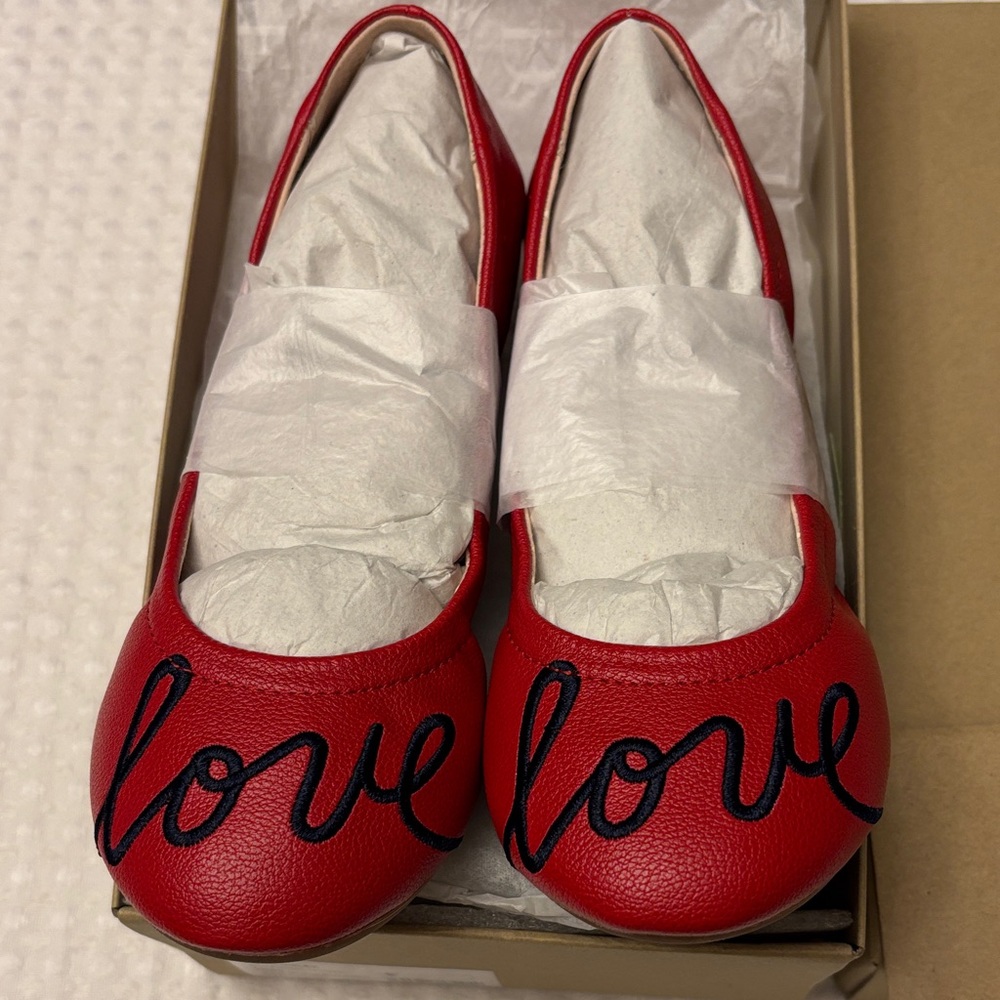 NEW! ED Ellen DeGeneres Langlee Size 13M Red 'Love' Ballet Flats - Picture 4 of 10